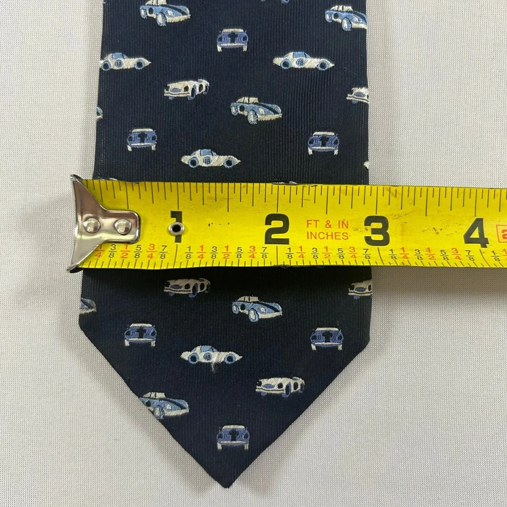 Banana Republic Necktie Mens Navy Blue Silk Vintage Sports Car Print Tie 62x3